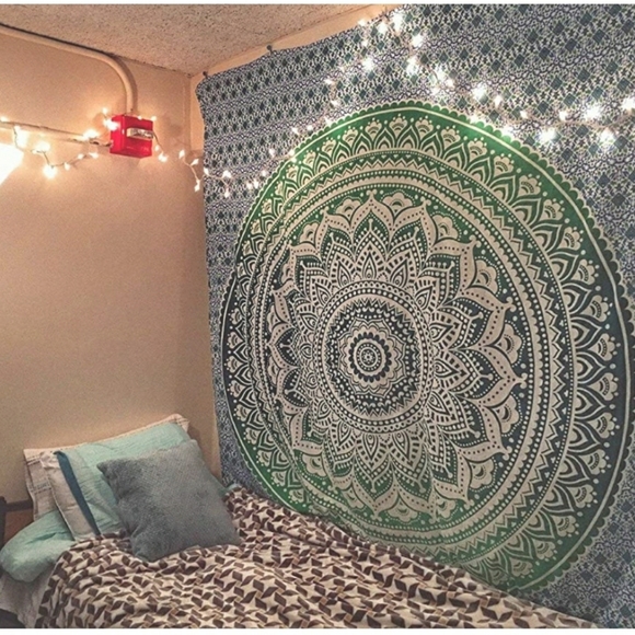 Teal Mandala Tapestry Wall Hanging Art - Picture 4 of 6